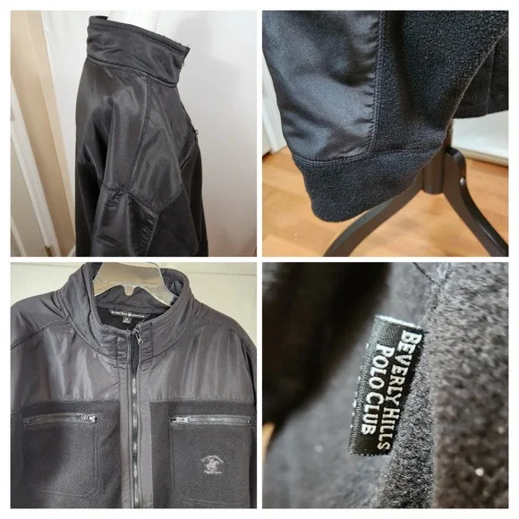 Beverly Hills Polo Club Mens Black Fleece Jacket Size 2X Full Zip Pockets - Picture 4 of 6